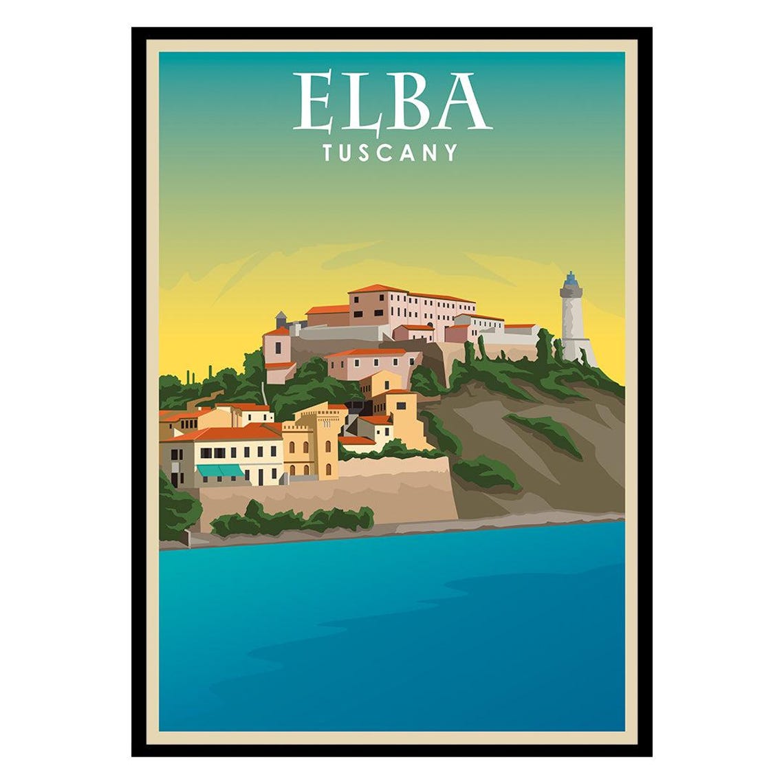 Elba Tuscany Vintage Italian Coastal Travel Poster Wall Decor