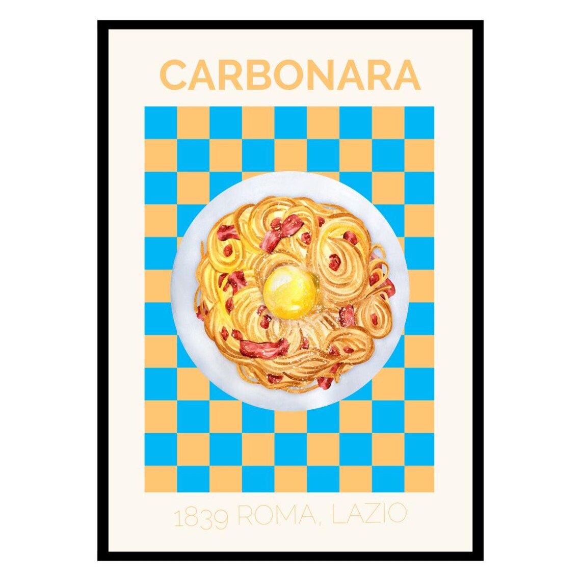 Spaghetti Carbonara Pasta Illustration Roma Lazio Italian Food Art Poster