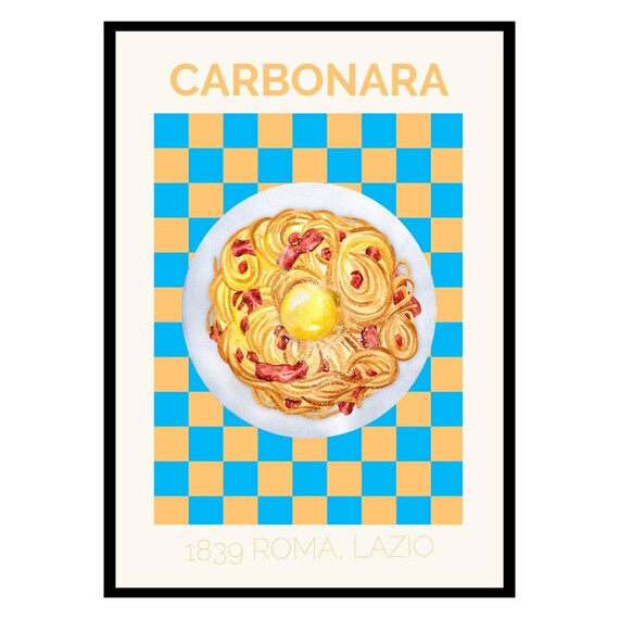 Spaghetti Carbonara Pasta Illustration Roma Lazio Italian Food Art Poster