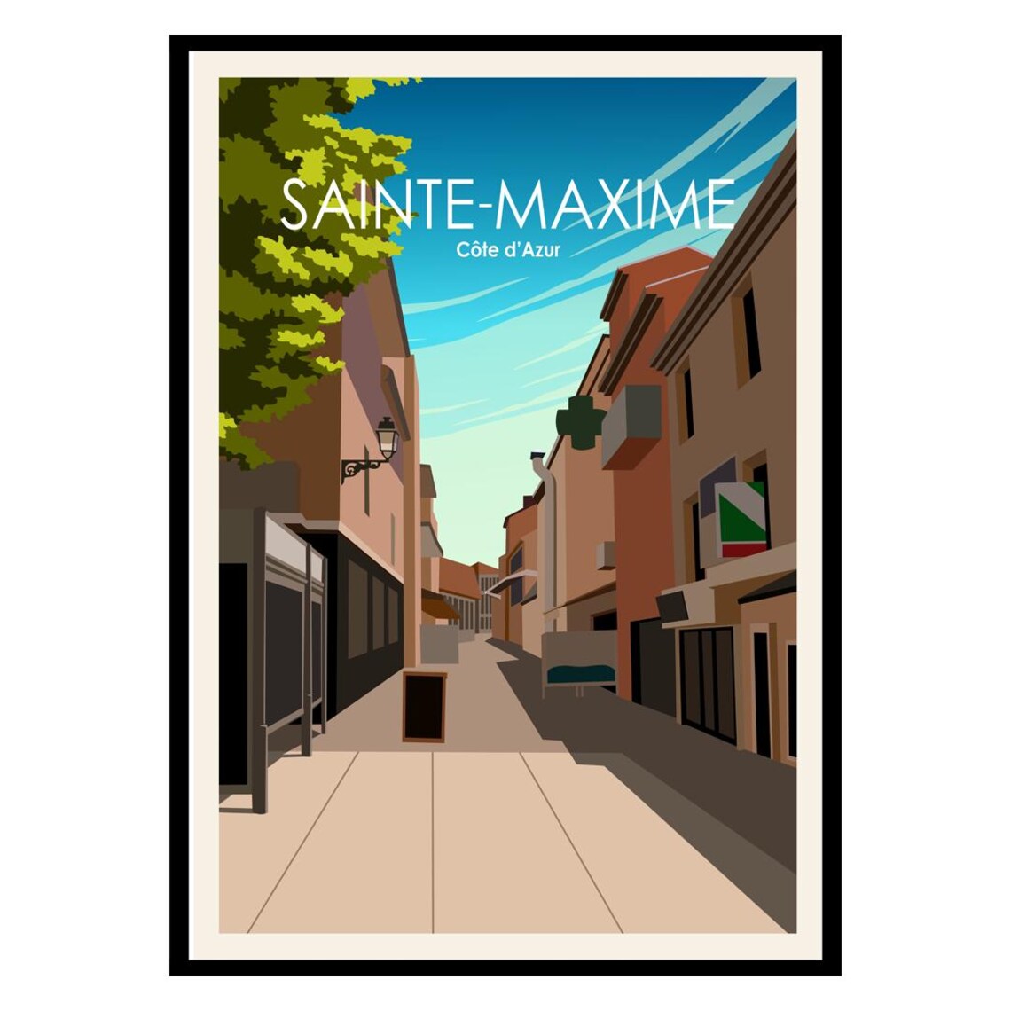Sainte-Maxime Cote dAzur French Street Vintage Travel Town Poster
