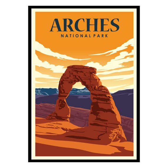 Arches National Park Vintage Travel Poster Desert Arch Sunset Art