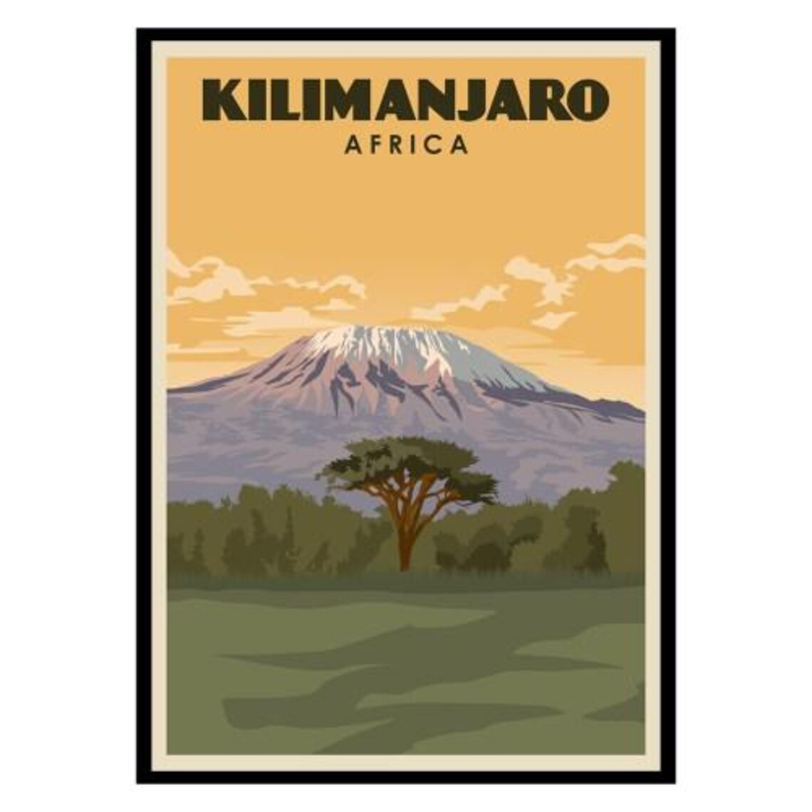 Kilimanjaro Africa Snow Capped Peak Vintage Safari Travel Poster