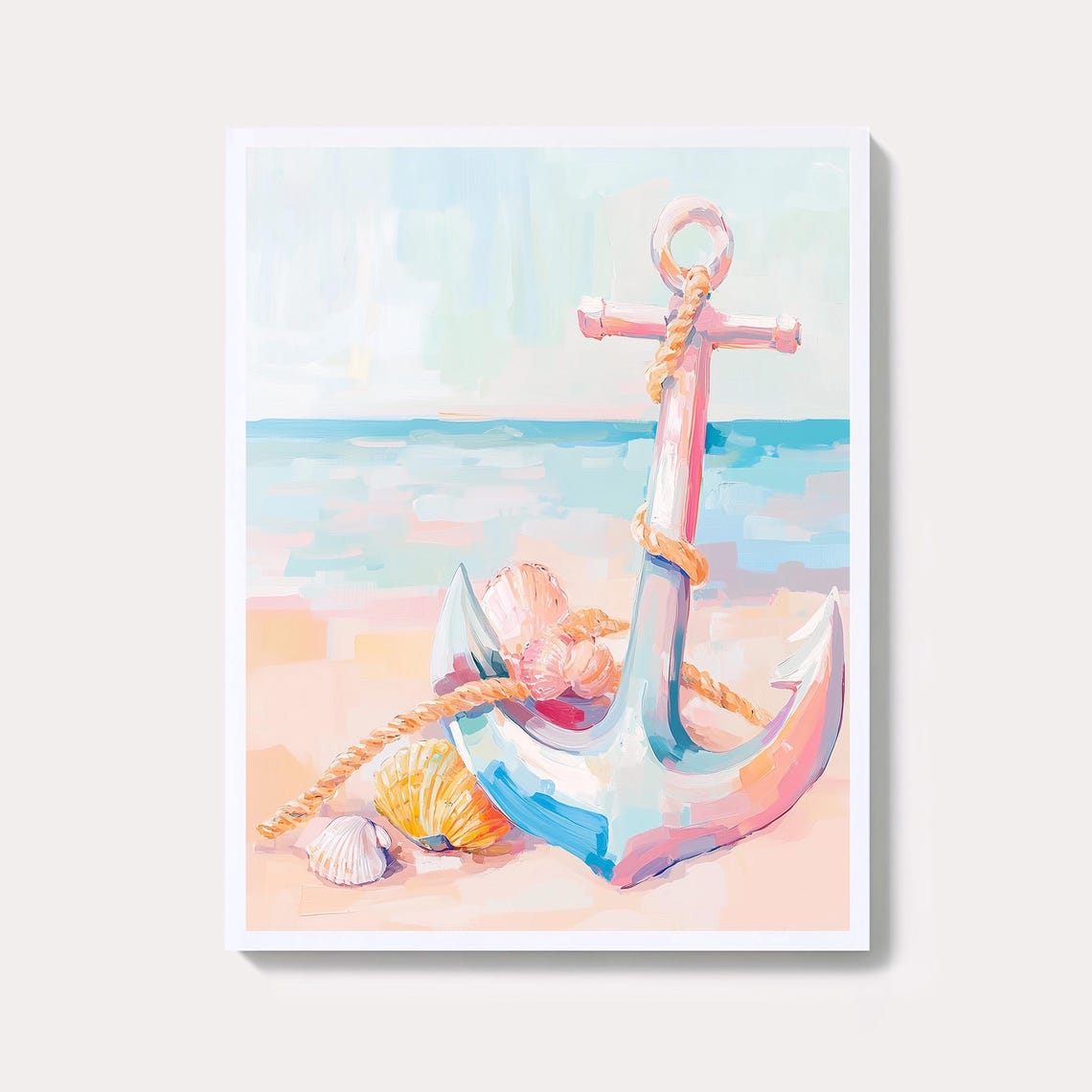 Pastel Anchor and Seashells Coastal Beach Watercolor Art Poster