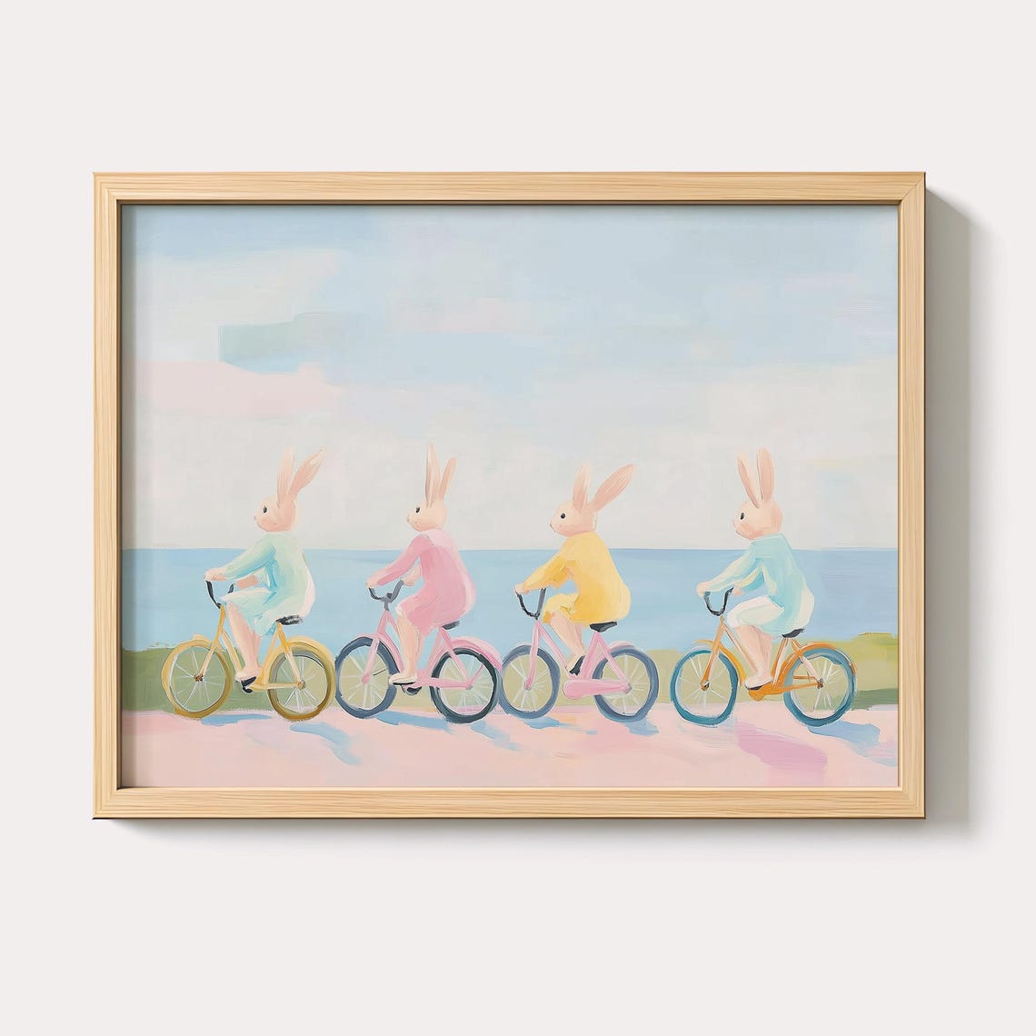 Rabbit Bicycle Painting Pastel Nursery Art Print