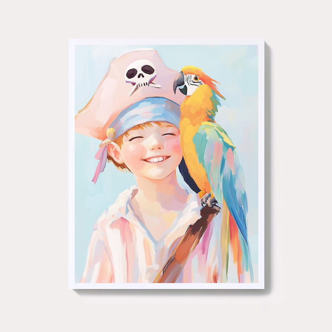 Smiling Pirate Boy With Macaw Parrot Kids Room Nursery Wall Art