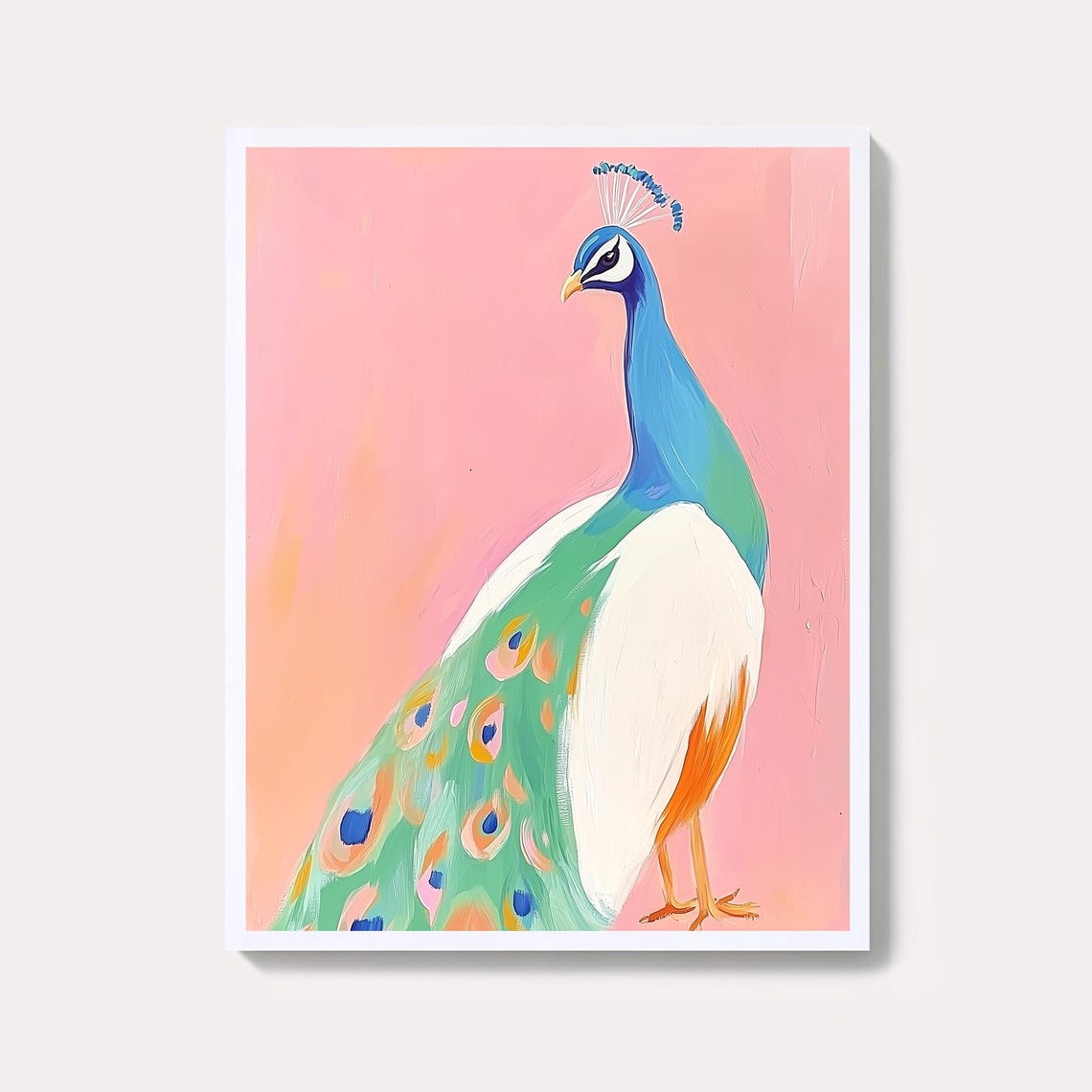 Colorful Peacock On Pink Background Maximalist Bird Art Poster
