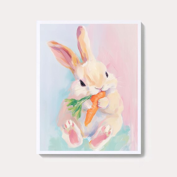 Watercolor Bunny Print Pastel Rabbit Wall Art