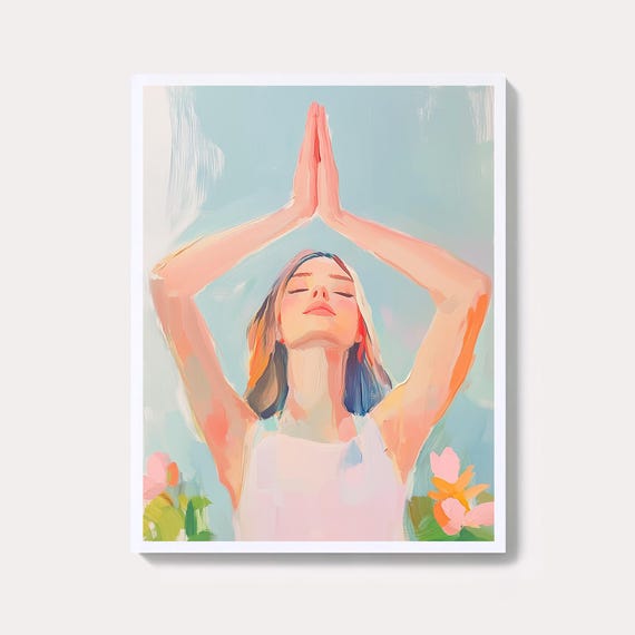 Yoga Woman Watercolor Print Pastel Meditation Art