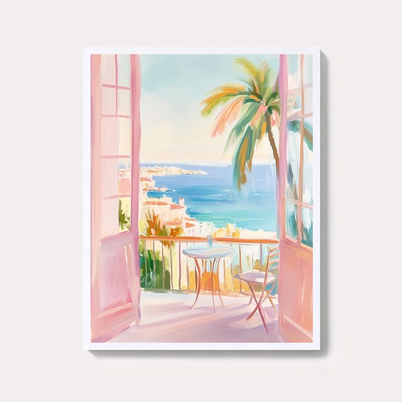 Matisse Inspired Open Window Print Pastel Coastal View