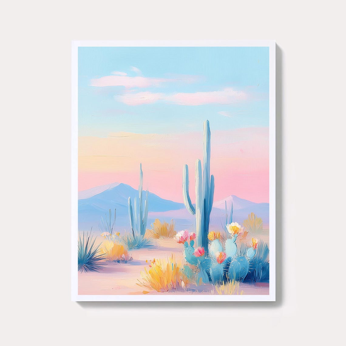 Pastel Cactus And Desert Flowers Sunset Southwestern Art Poster
