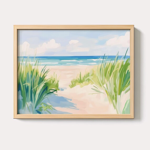 Sandy Beach Path Through Dune Grass Ocean View Coastal Art Poster