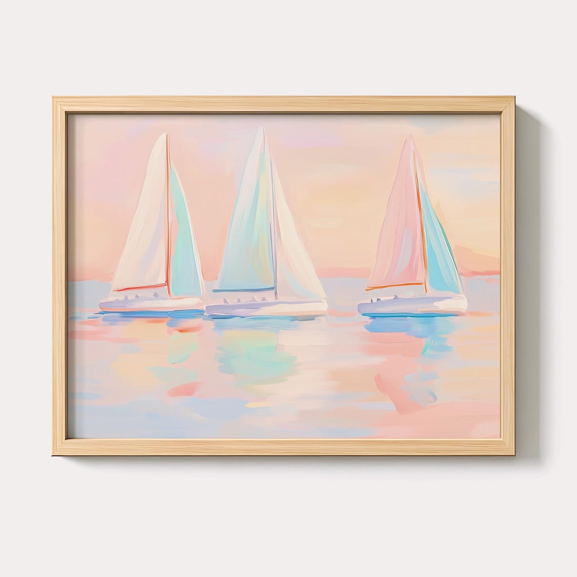 Pastel Sailboats Seascape With Three Boats On Calm Water Poster