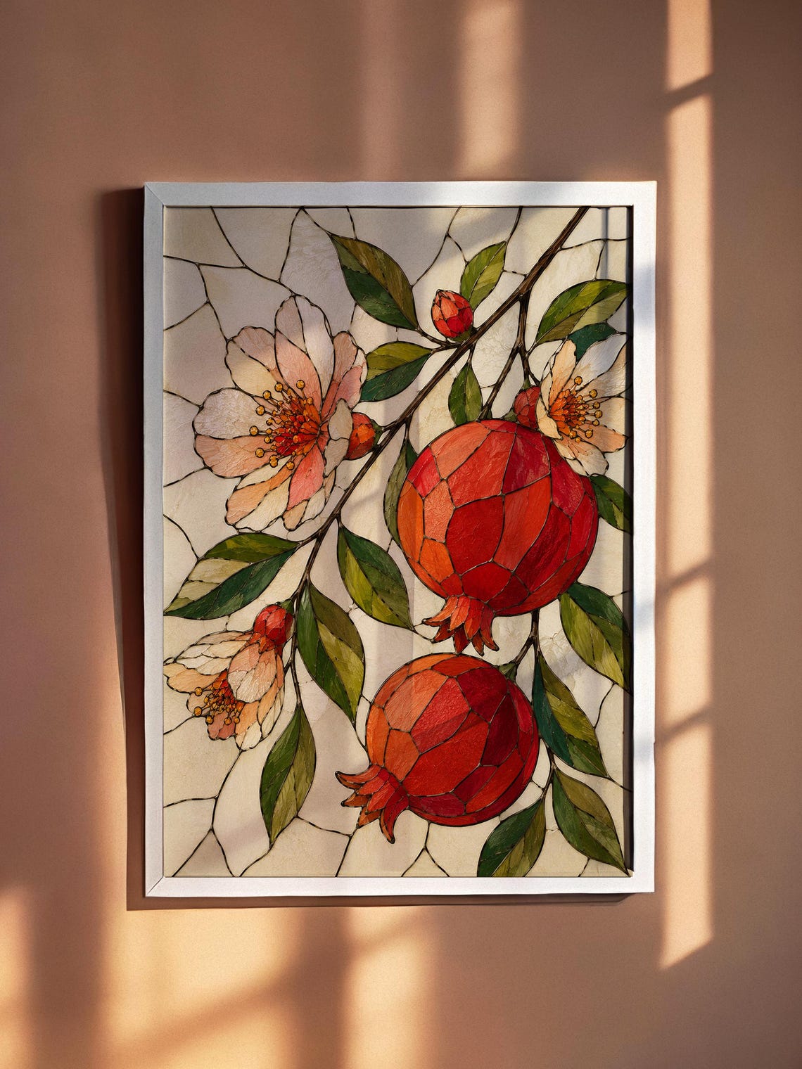 Pomegranate Stained Glass Botanical Mosaic Vintage Floral Art Poster