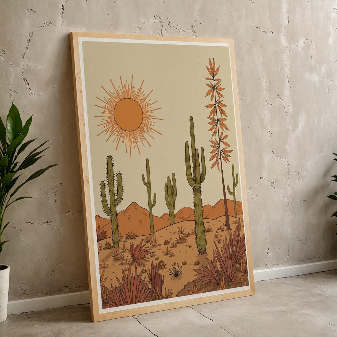 Southwest Cactus Desert Wall Art for Boho Retro Western Home Decor