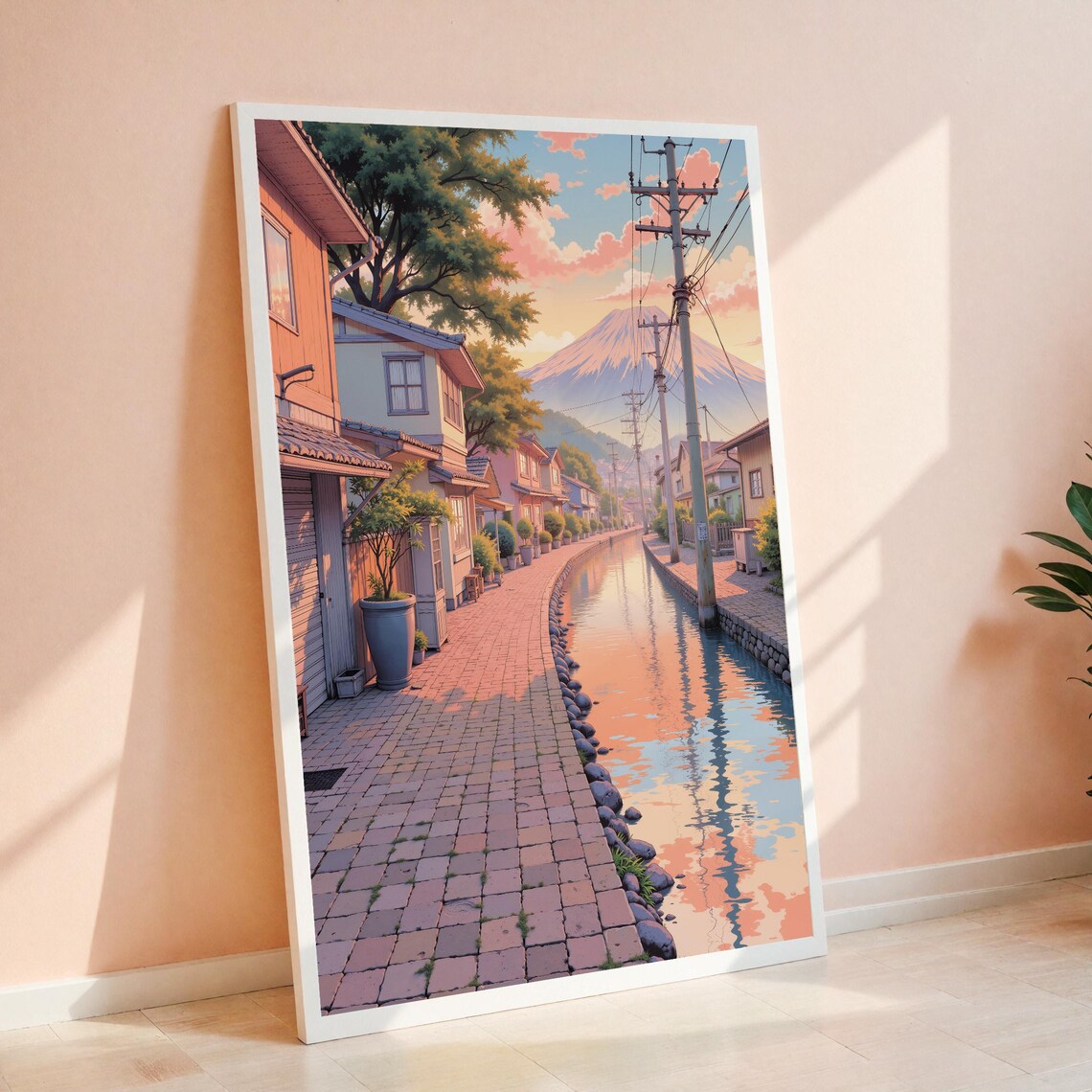 Japanese Canal Street Art Print, Urban Landscape