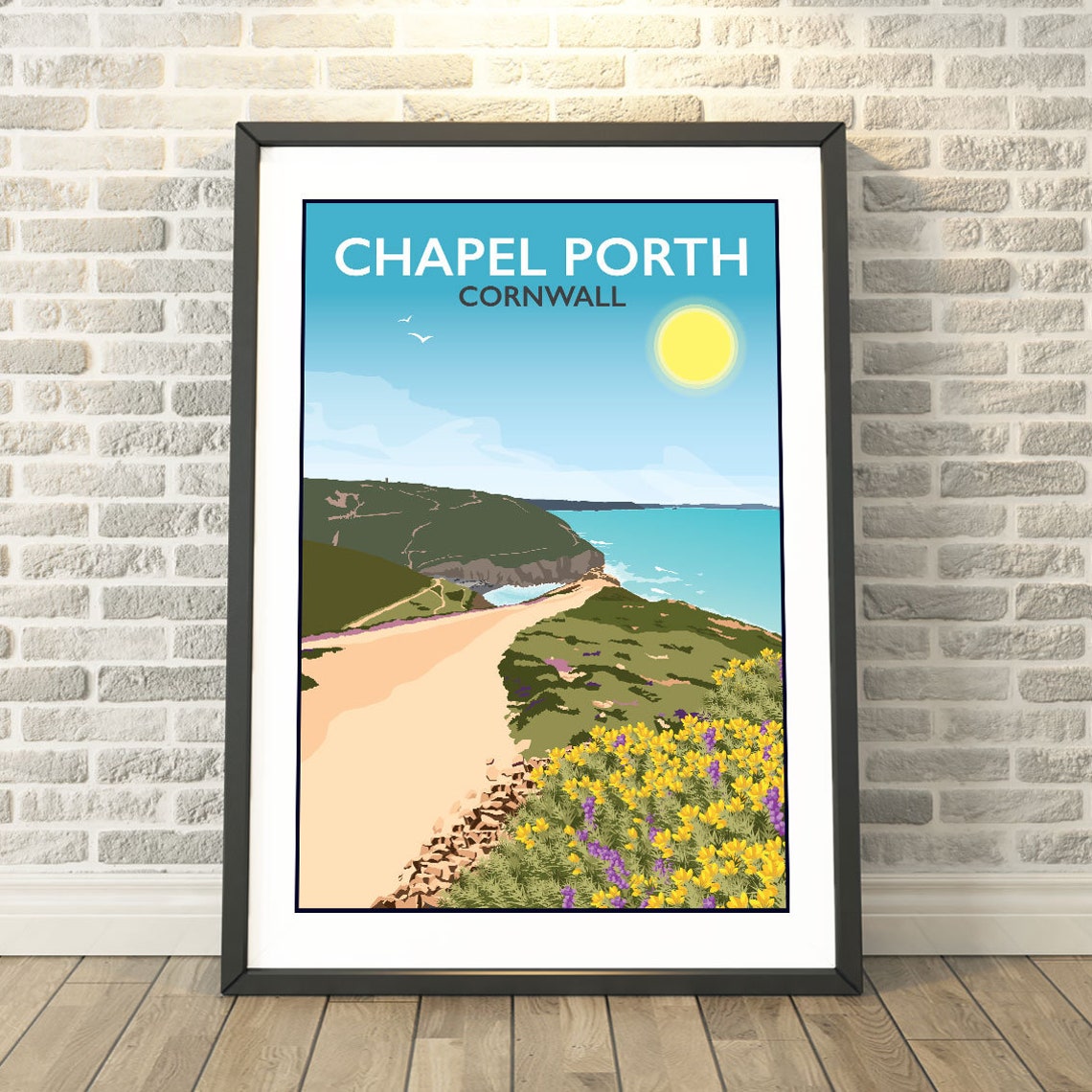 Chapel Porth Cornwall Sunny Beach Railway Vintage Travel Poster