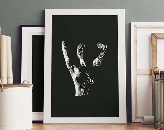 Topless Woman Poster Abstract Nude Portrait Black Background Bedroom Decor Figurative Art Wall