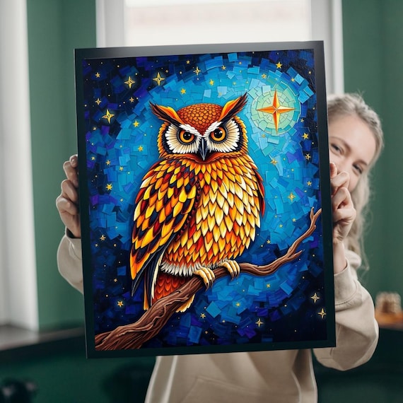 Mosaic Owl Jigsaw Puzzle Starry Night Bird Art