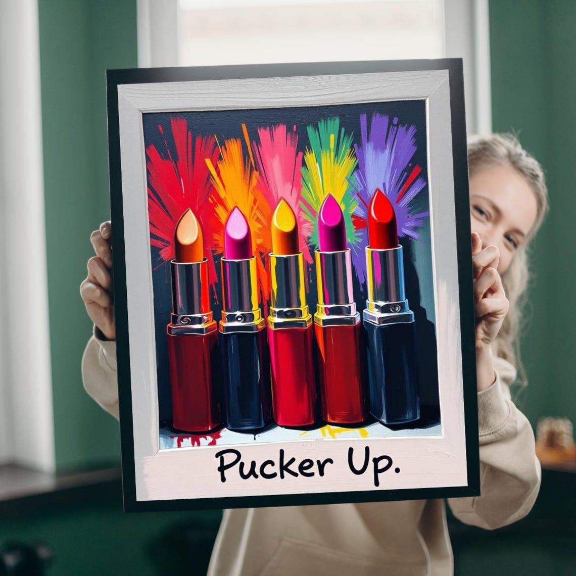 Pucker Up Rainbow Colorful Lipsticks Bold Beauty Pop Art Poster