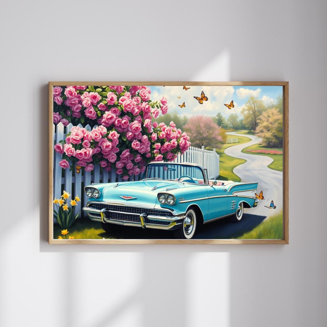 1957 Chevrolet Bel Air Convertible Rose Garden Street Poster