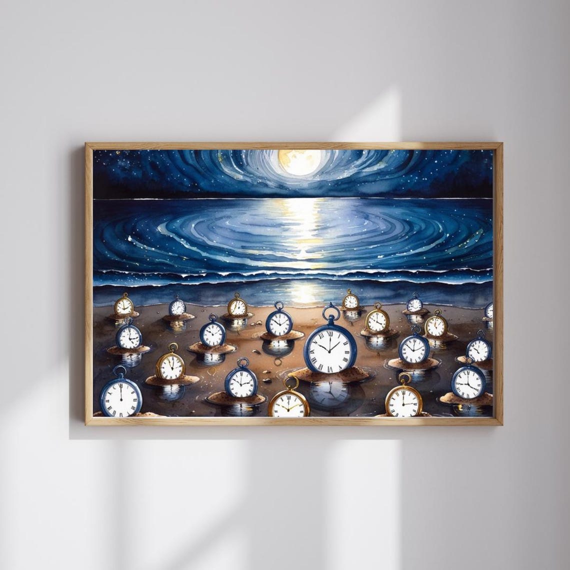 Surreal Night Beach Print Moonlit Ocean Pocket Watches Weirdcore Art