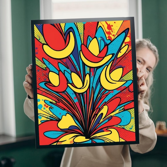 Vibrant Pop Art Floral Bloom Burst Red Yellow Blue Art Print