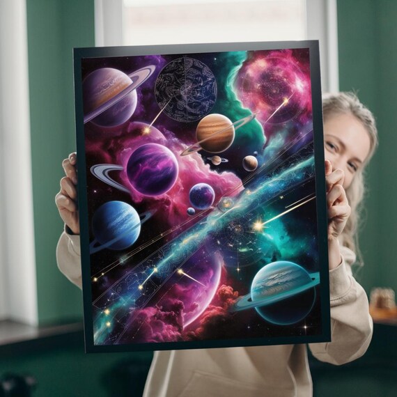 Cosmic Planets Nebula Galaxy Colorful Space Astronomy Wall Art