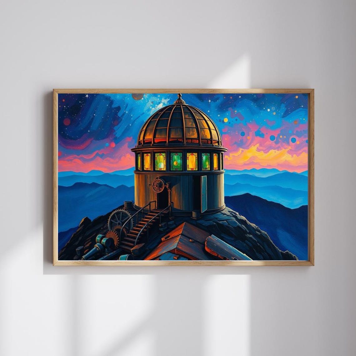 Steampunk Observatory Dome on a Starry Mountain Peak Fine Art Poster