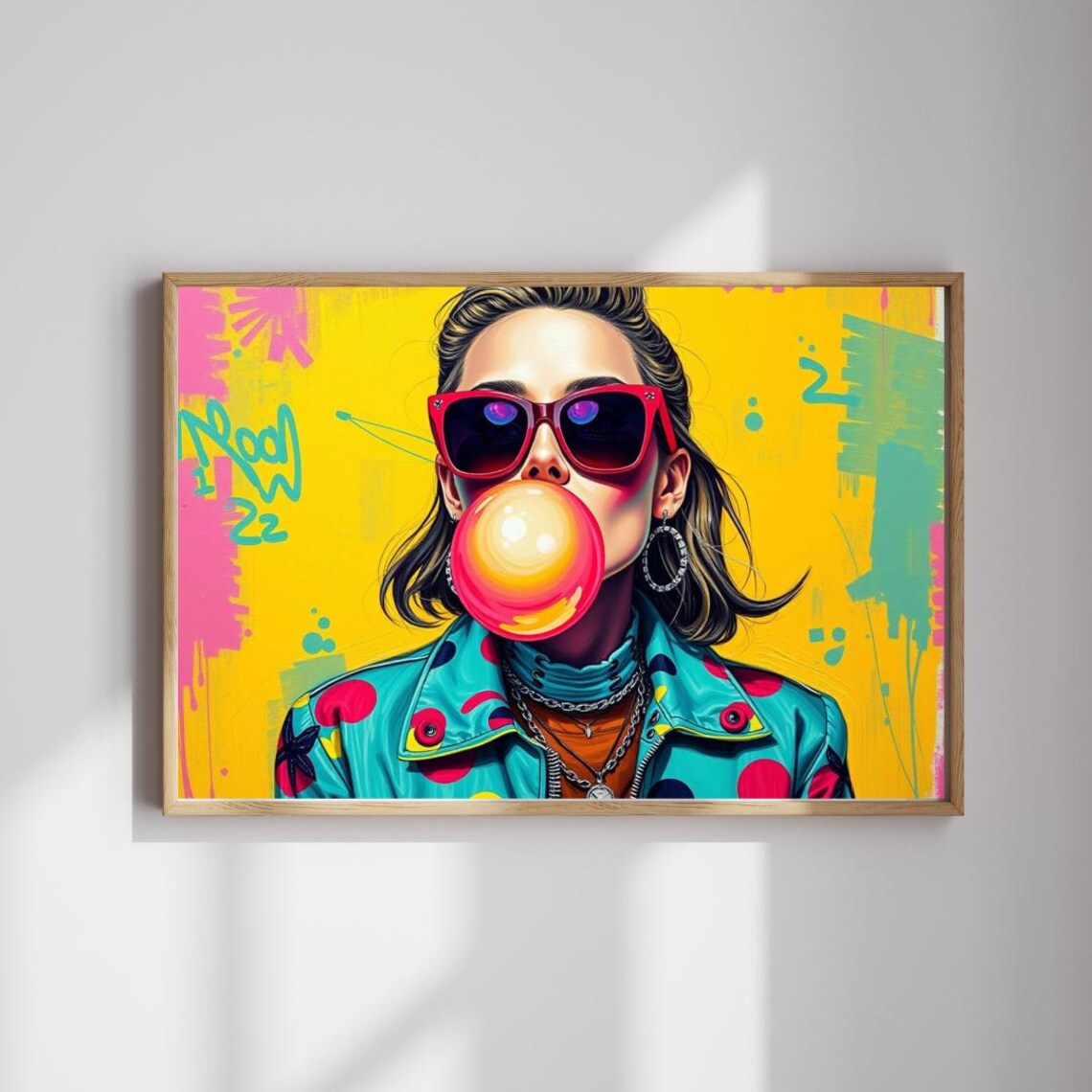 Woman With Red Sunglasses Blowing Pink Bubblegum Pop Art Poster