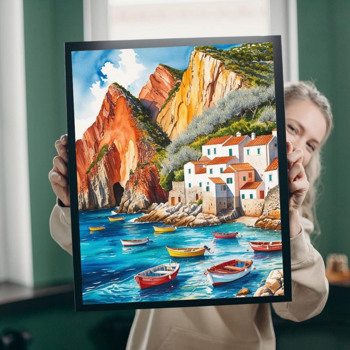 Mediterranean Coastline Jigsaw Puzzle Seaside Fishing Village 1000piece