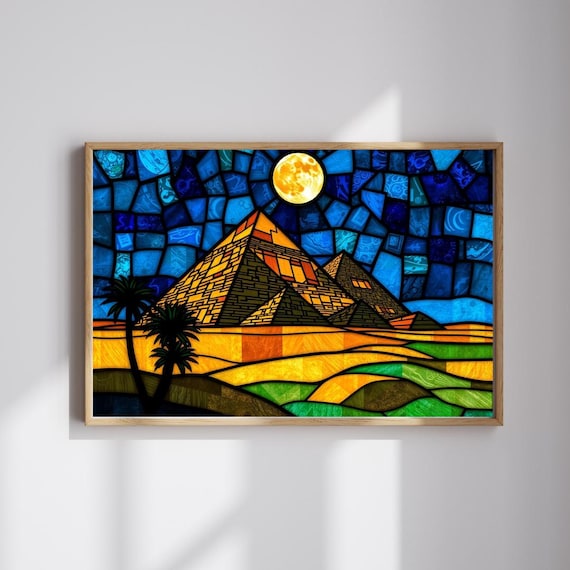 Pyramids Of Giza Art Print, Egyptian Mosaic