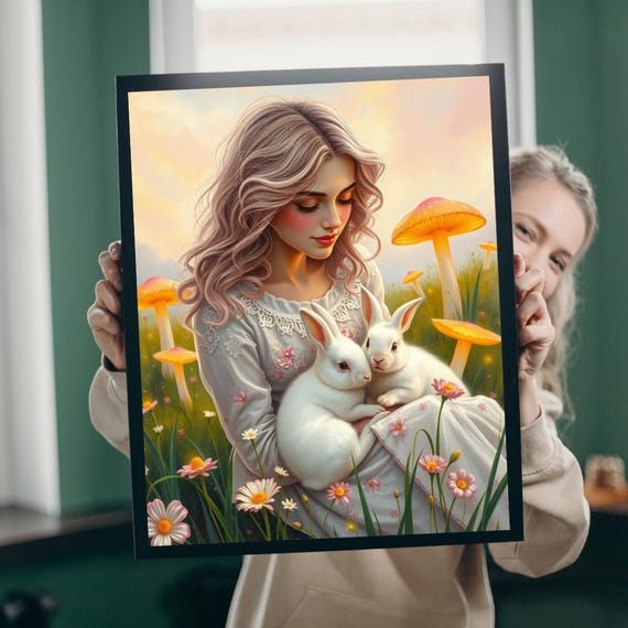 Whimsical Bunny Jigsaw Puzzle Woman And Nature Theme