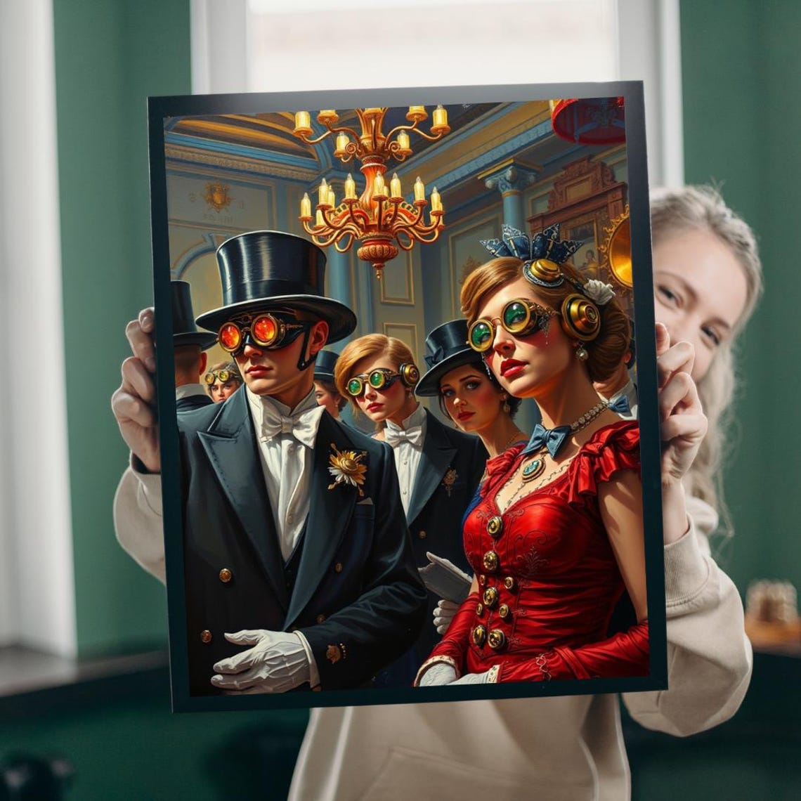 Steampunk Ballroom Elegant Couple Brass Goggles Victorian Dance Poster