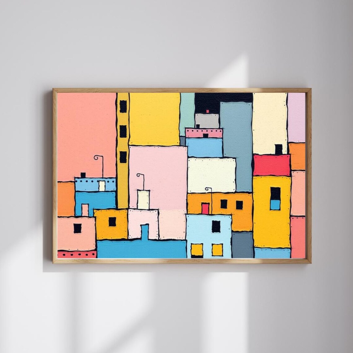 Colorful Abstract City Buildings Playful Modern Urban Art Poster