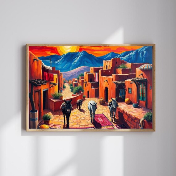 Berber Village Atlas Mountains Adobe Street Donkeys Art Poster