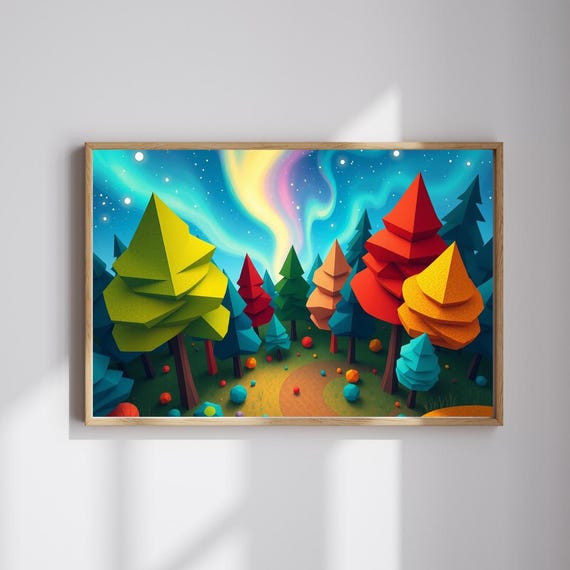 Abstract Forest Jigsaw Puzzle Aurora Sky Geometric Trees