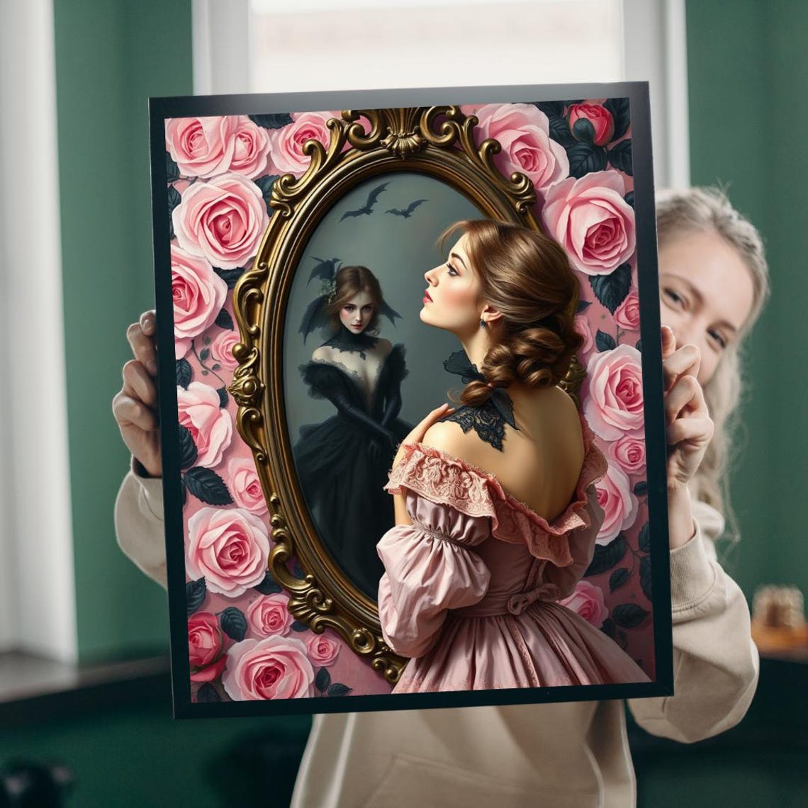 Gothic Fairytale Puzzle Victorian Woman Floral Mirror Transformation