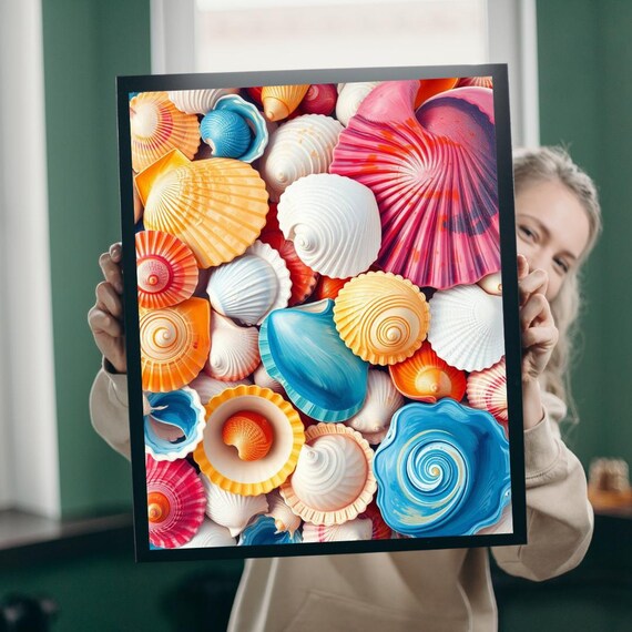 Colorful Seashell Collage Beach Pop Art Tropical Shell Art Print