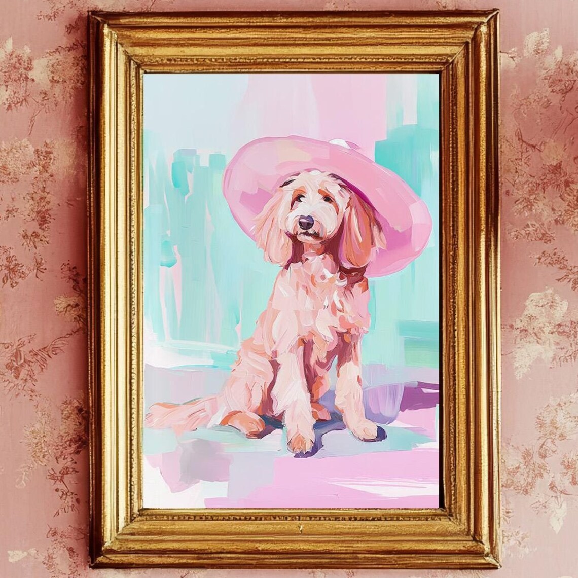 Golden Doodle in Wide Brim Hat, Pastel Art Print - Image 5