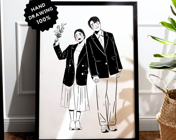 Personalized Wedding Portrait Painting Illustration For Couples Special Personalized Gift Capture The Love In Unique Handmade Drawing