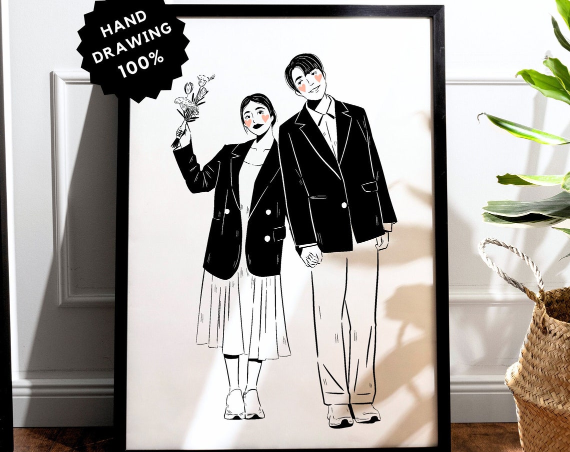 Personalized Wedding Portrait Painting Illustration For Couples Special Personalized Gift Capture The Love In Unique Handmade Drawing