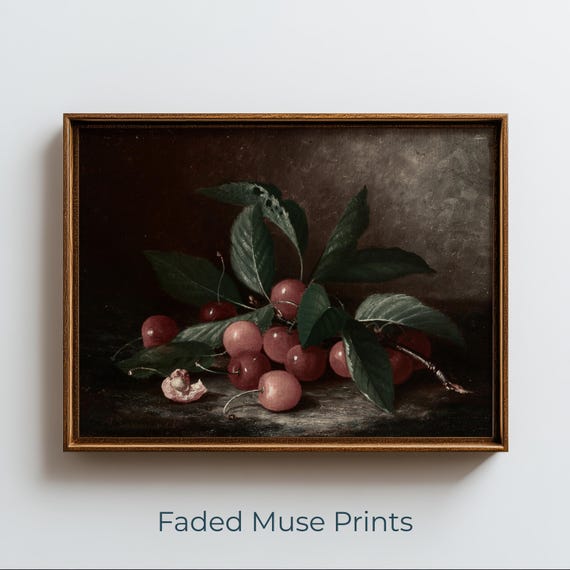 Realistic Cherry Still Life Painting Vintage Rustic Botanical Wall Art Digital Download 971