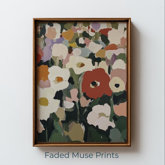 Abstract Floral Bouquet Painting Warm Cottagecore Blooms Art Poster