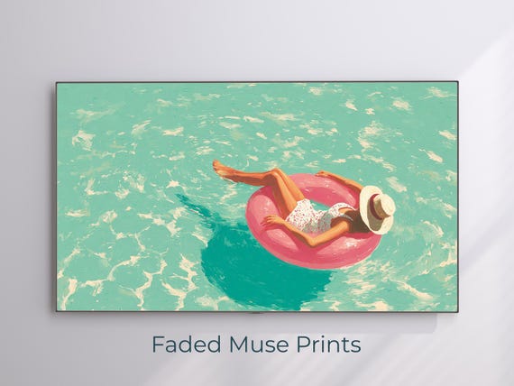 Woman Lounging In Pool Ring Samsung Frame Tv Art Bright Summer Decor Digital Download 2111