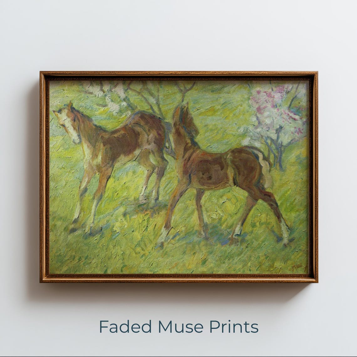 Two Playful Foals In Spring Meadow Impressionist Horse Wall Art