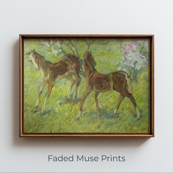 Two Playful Foals In Spring Meadow Impressionist Horse Wall Art