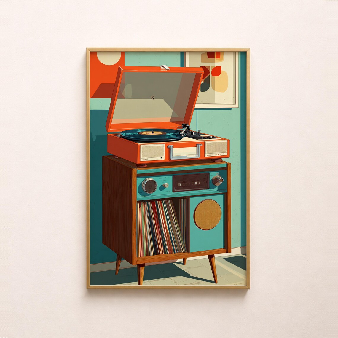 Retro Record Player Art Print, Mid-Century Modern