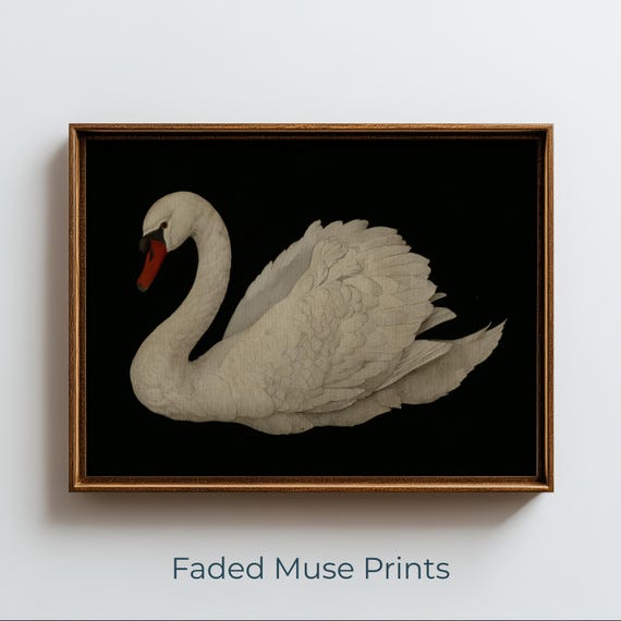 White Swan Watercolor Print, Minimalist Neutral Tones