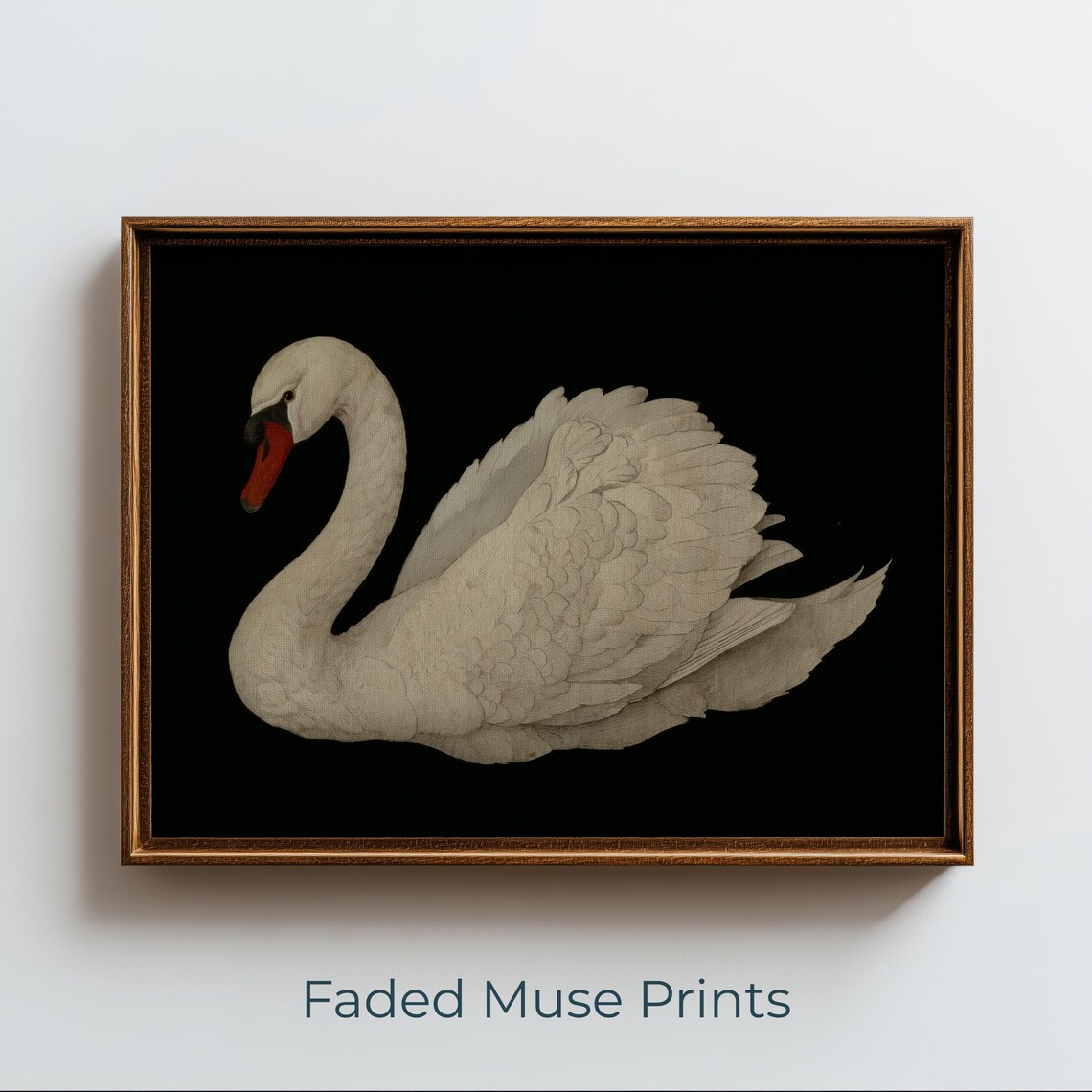 White Swan Watercolor Print, Minimalist Neutral Tones