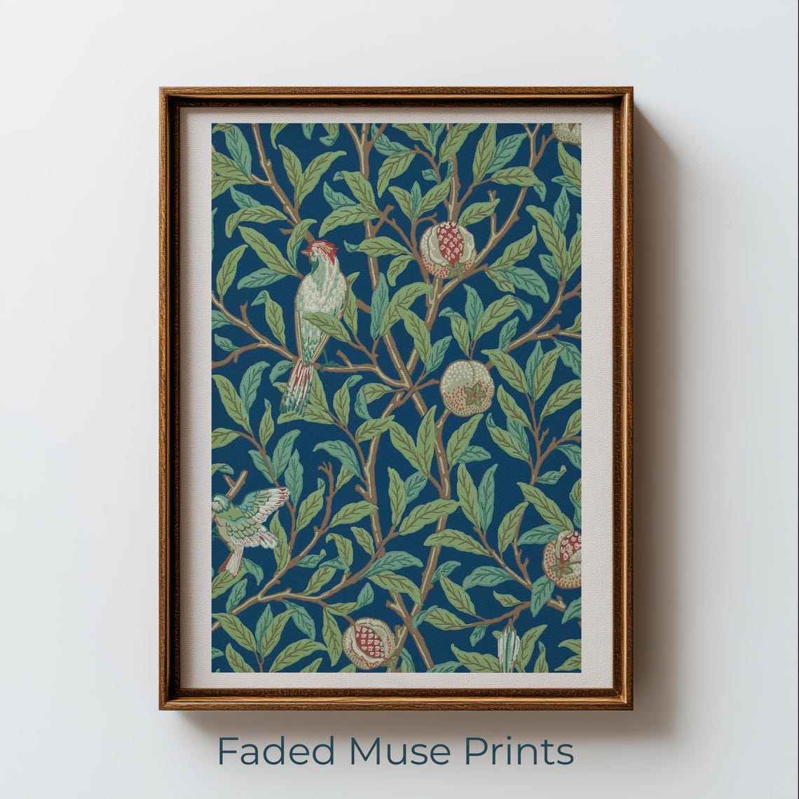 William Morris Style Birds Pomegranate Vintage Wallpaper Art Print